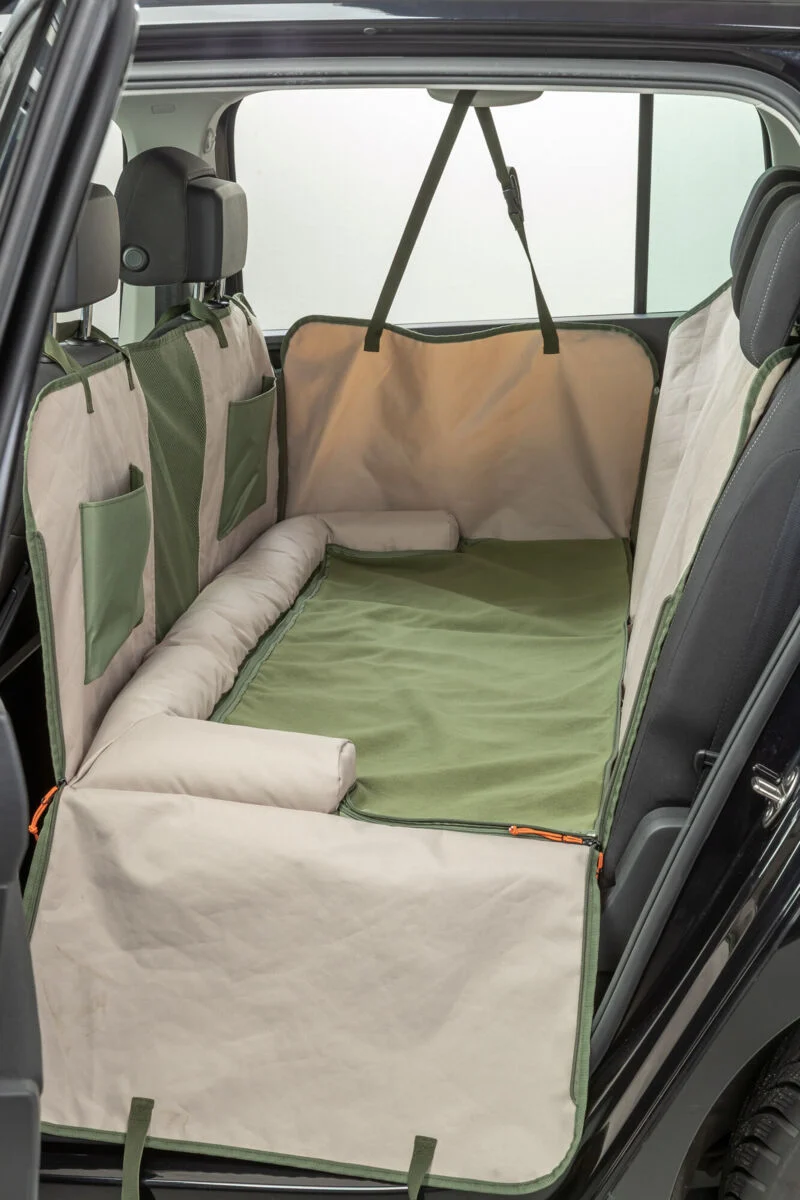 Wendbare Autoschondecke für Hunde mit Bodenplatte und Sichtfenster