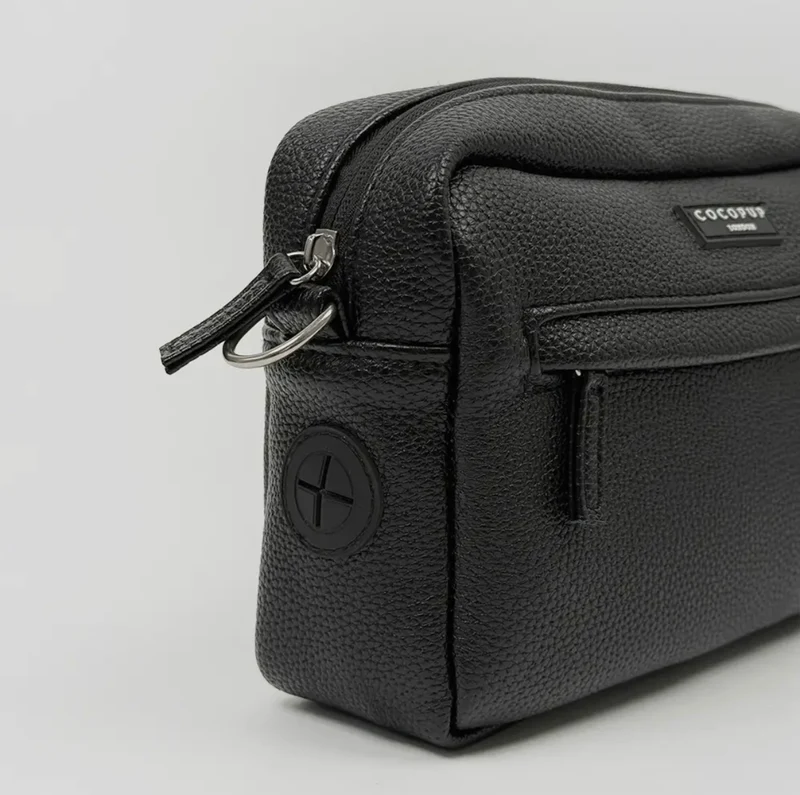 Leder Hundespaziergangtasche Set- Schwarz