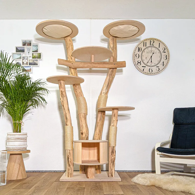 RESERVIERT - BODENPLATTE ÖL - ABHOLUNG Naturkratzbaum 4381 Kratzbaum Natur Holz Design 205 cm hoch Katzenbaum