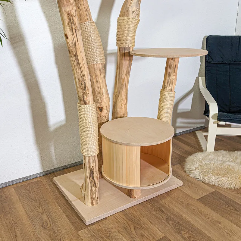 RESERVIERT - BODENPLATTE ÖL - ABHOLUNG Naturkratzbaum 4381 Kratzbaum Natur Holz Design 205 cm hoch Katzenbaum
