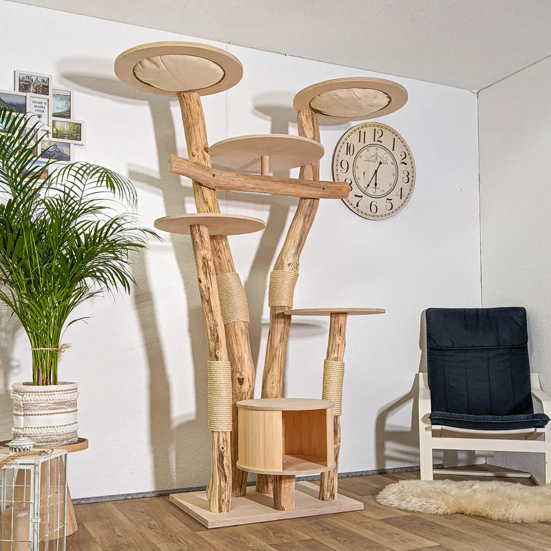 RESERVIERT - BODENPLATTE ÖL - ABHOLUNG Naturkratzbaum 4381 Kratzbaum Natur Holz Design 205 cm hoch Katzenbaum