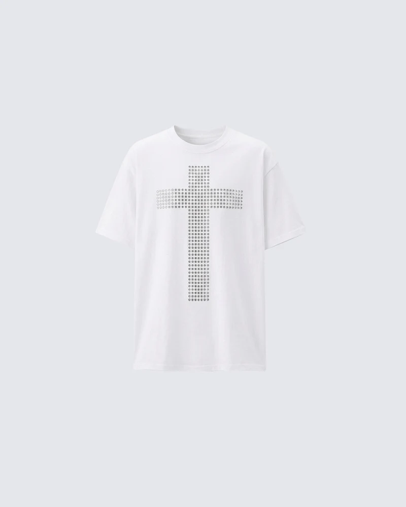 Vintage Cross Rhinestone Black Short Sleeve T-Shirt