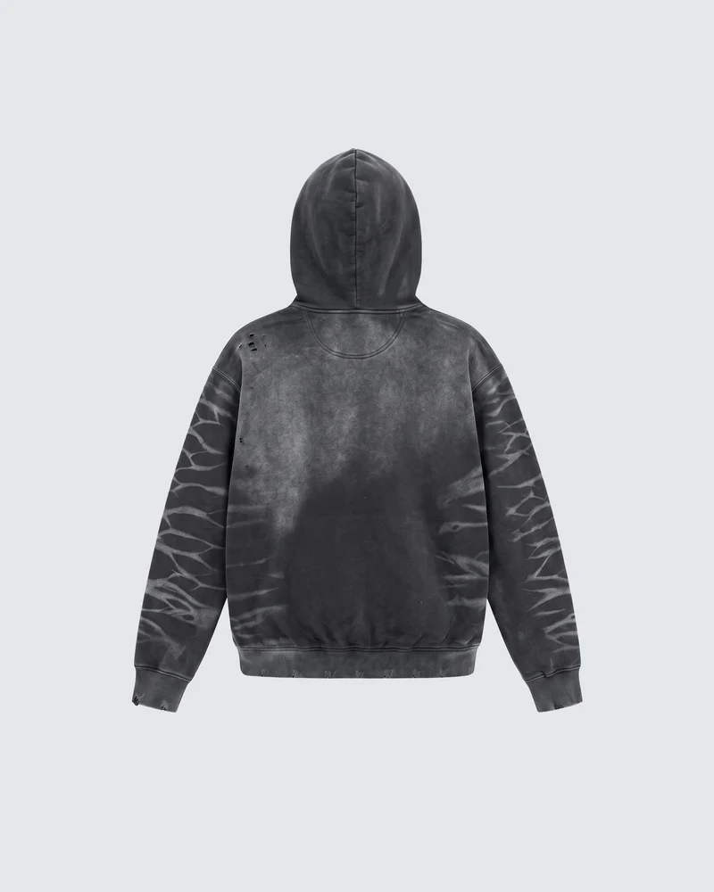 KIIKIO Vintage Washed Tiger Stripe Distressed Pullover Hoodie