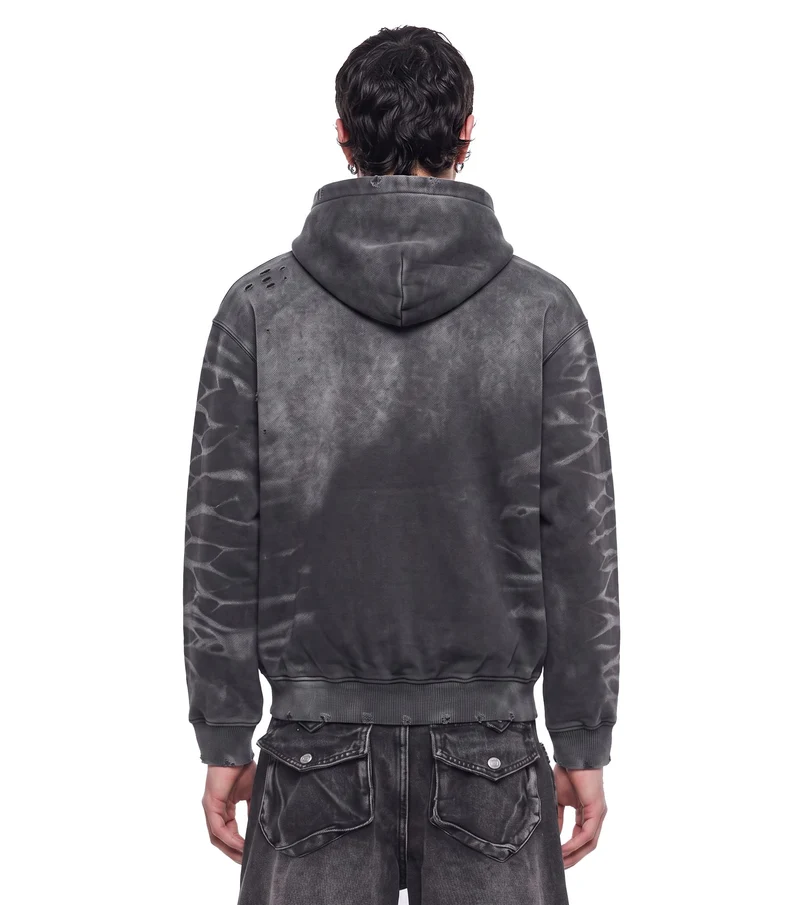 KIIKIO Vintage Washed Tiger Stripe Distressed Pullover Hoodie
