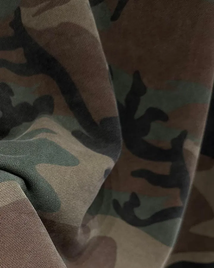KIIKIO Vintage Distressed Camo Raw Edge Crewneck Sweatshirt