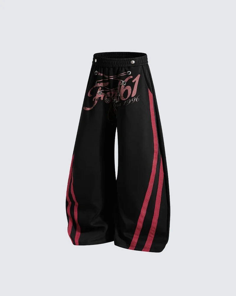 KIIKIO Y2K Lace-Up Stripe Curved Blade Pants