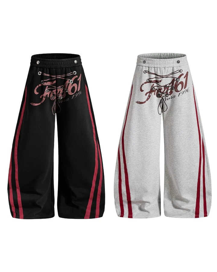 KIIKIO Y2K Lace-Up Stripe Curved Blade Pants