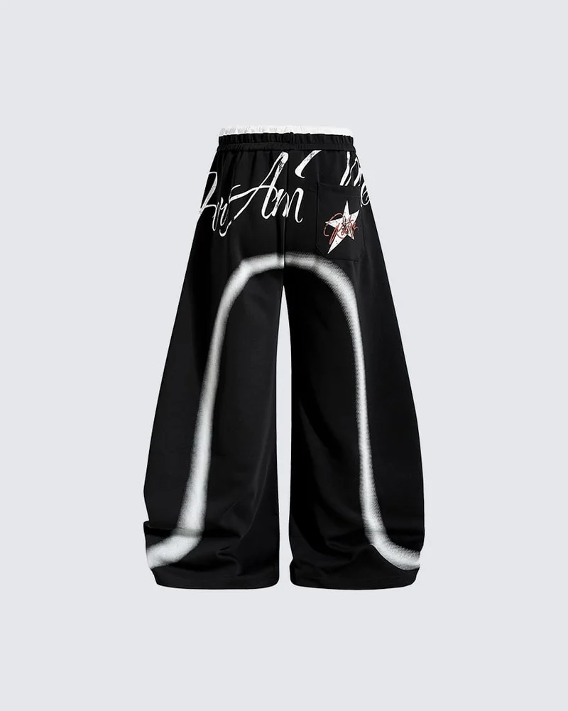 KIIKIO Y2K Airbrush Curved Blade Baggy Pants
