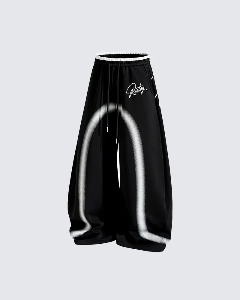 KIIKIO Y2K Airbrush Curved Blade Baggy Pants