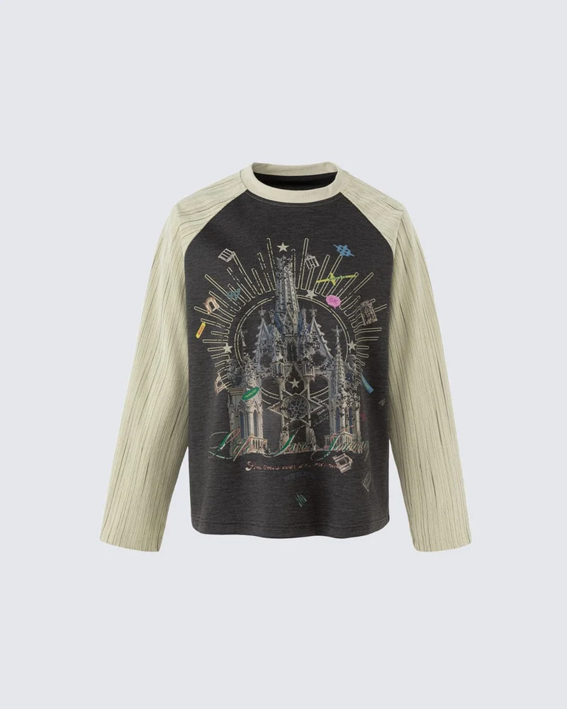 KIIKIO Gothic Cathedral Graphic Raglan Long-Sleeve T-Shirt