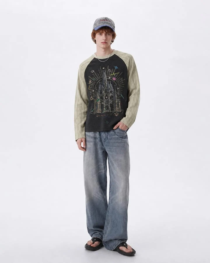 KIIKIO Gothic Cathedral Graphic Raglan Long-Sleeve T-Shirt