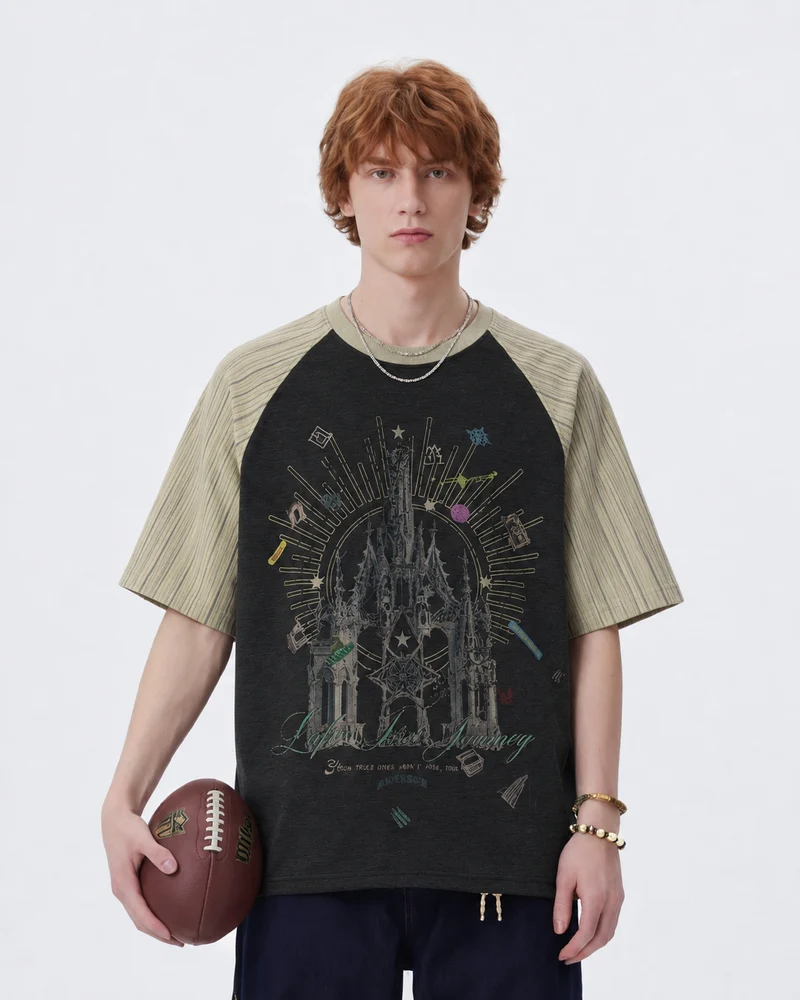 KIIKIO Gothic Cathedral Graphic Raglan Short-Sleeve T-Shirt