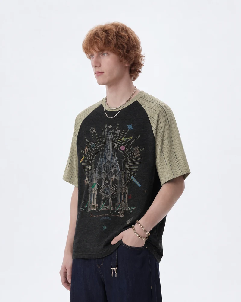 KIIKIO Gothic Cathedral Graphic Raglan Short-Sleeve T-Shirt