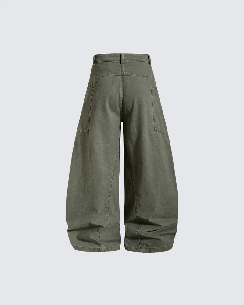 KIIKIO Utility Washed Baggy Curved Leg Pants