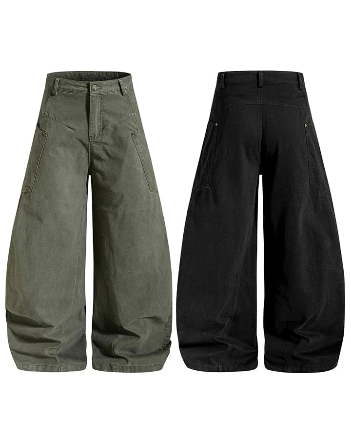 KIIKIO Utility Washed Baggy Curved Leg Pants