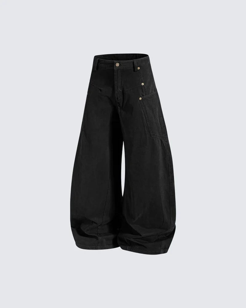 KIIKIO Utility Washed Baggy Curved Leg Pants
