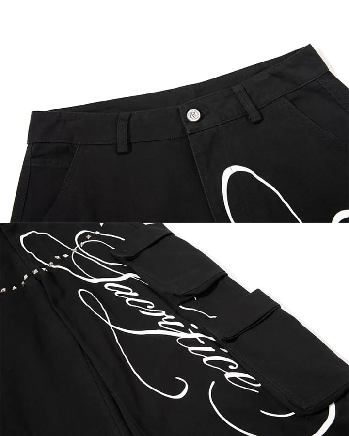 KIIKIO Street Studded Graphic Multi-Pocket Wide-Leg Pants
