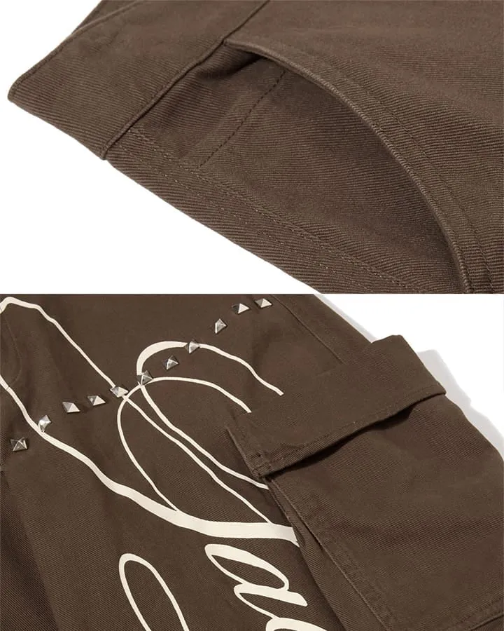 KIIKIO Street Studded Graphic Multi-Pocket Wide-Leg Pants