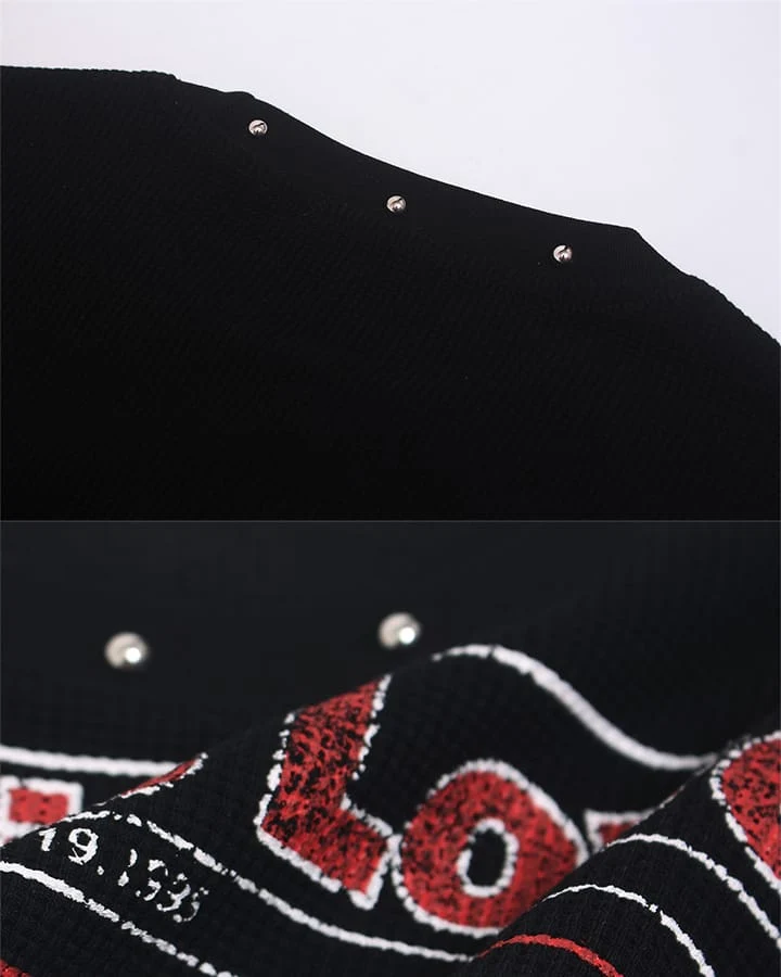 KIIKIO Street Newspaper Graphic Studded Long-Sleeve T-Shirt