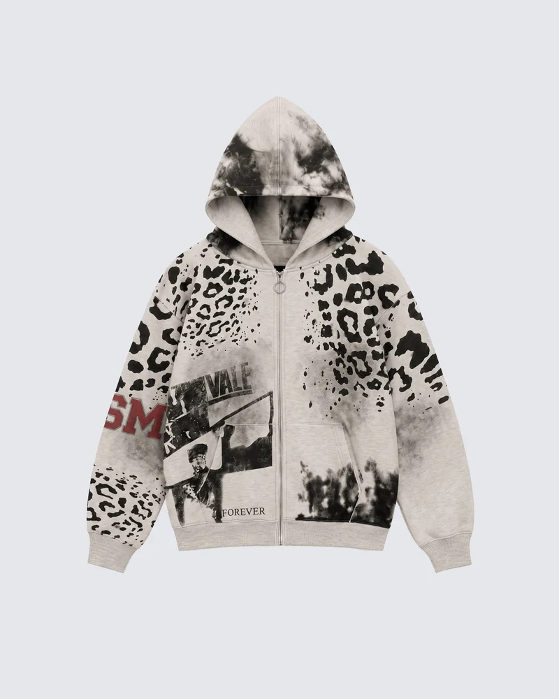 KIIKIO Vintage Leopard Graphic Zip Hoodie