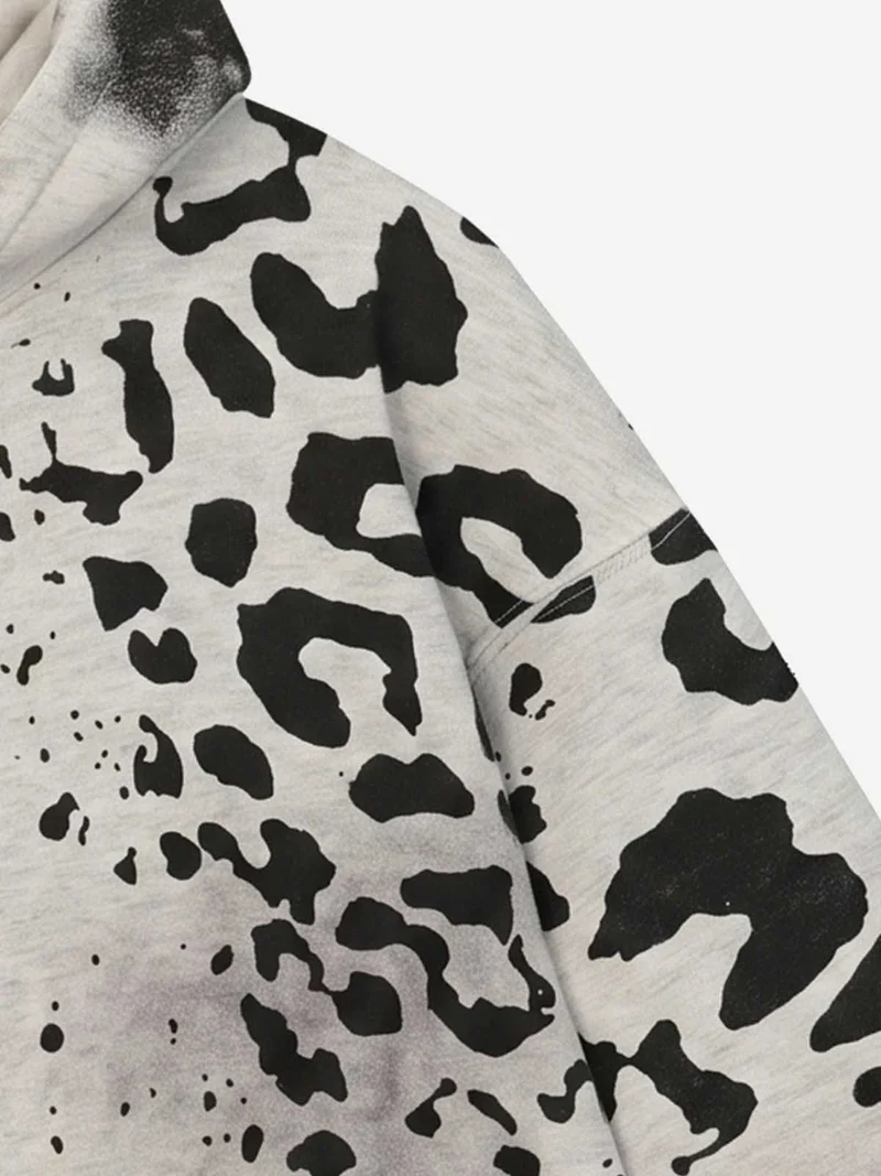 KIIKIO Vintage Leopard Graphic Zip Hoodie