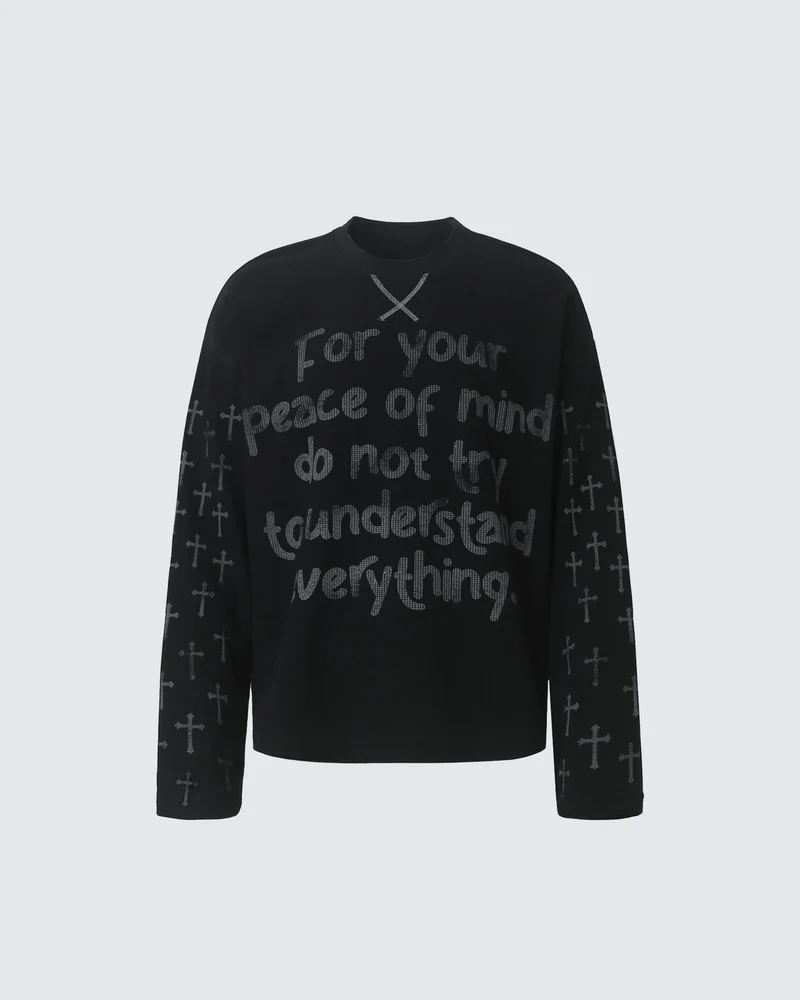 KIIKIO Vintage Letter-Print Long-Sleeve T-Shirt