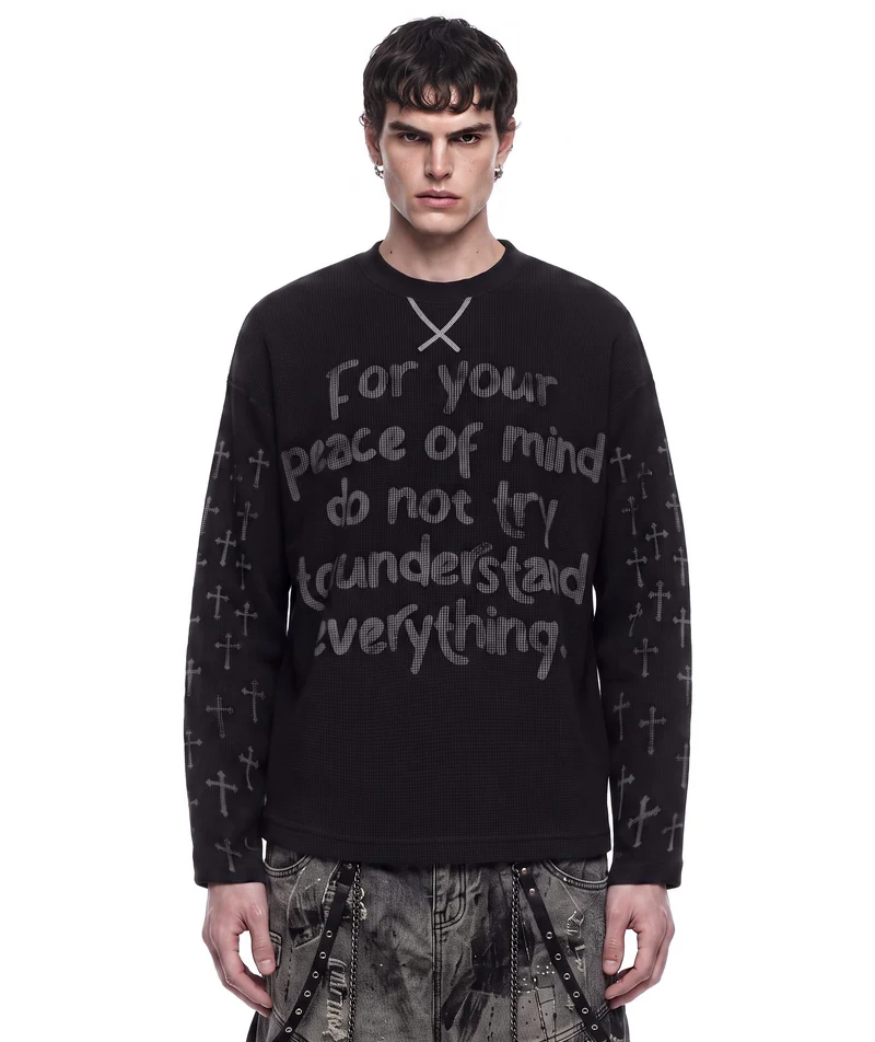 KIIKIO Vintage Letter-Print Long-Sleeve T-Shirt
