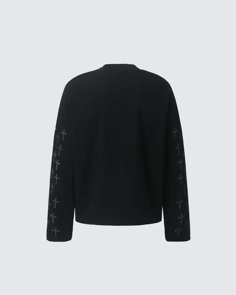 KIIKIO Vintage Letter-Print Long-Sleeve T-Shirt