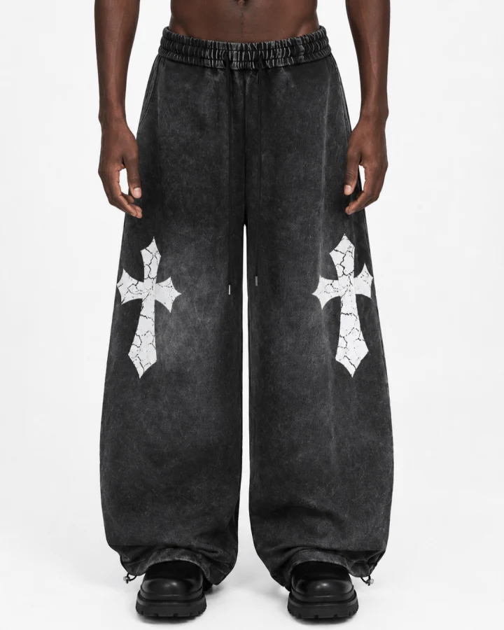 KIIKIO Gothic Washed Cross Wide-Leg Sweatpants