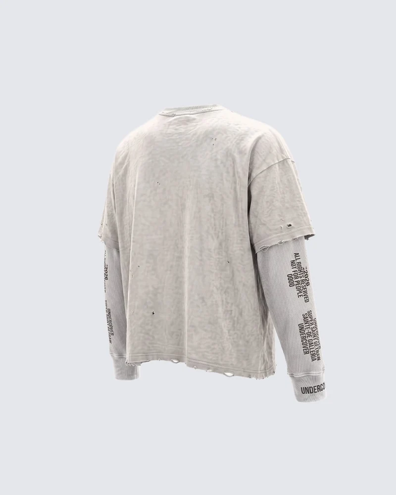 KIIKIO Grunge Distressed Typography Layered Long-Sleeve T-Shirt