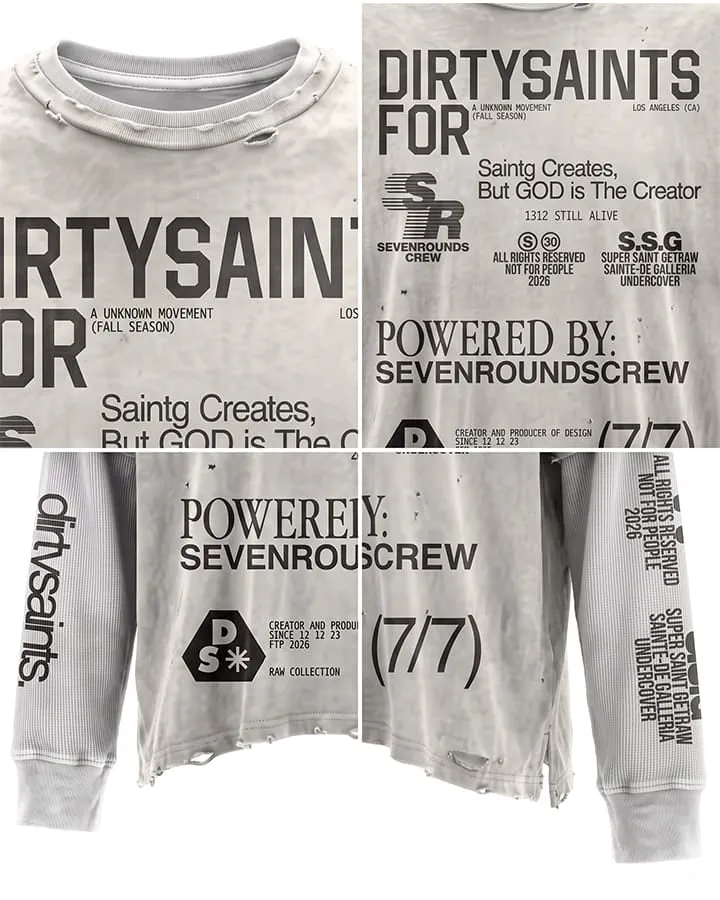 KIIKIO Grunge Distressed Typography Layered Long-Sleeve T-Shirt