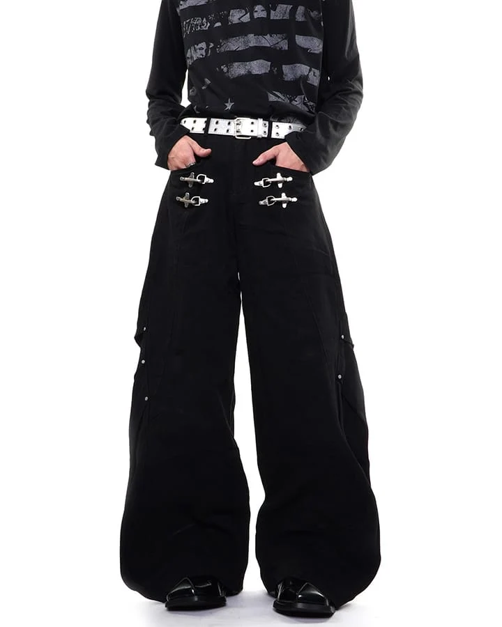 KIIKIO Gothic Buckle Draped Wide Leg Pants