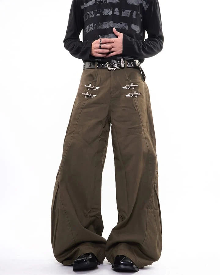 KIIKIO Gothic Buckle Draped Wide Leg Pants