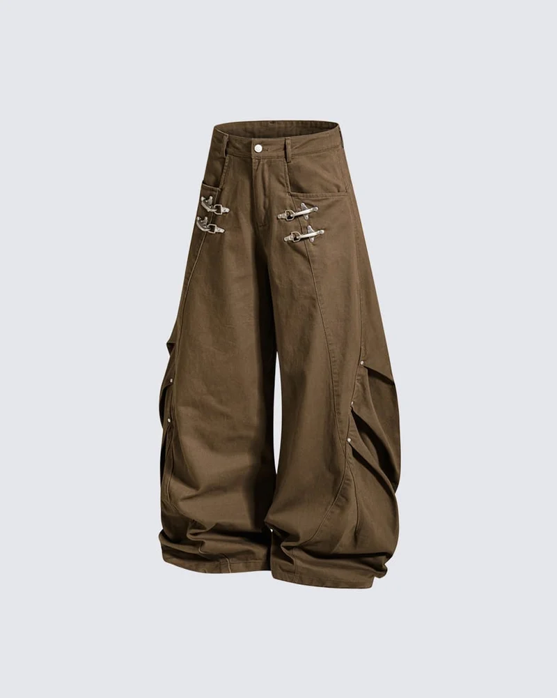 KIIKIO Gothic Buckle Draped Wide Leg Pants