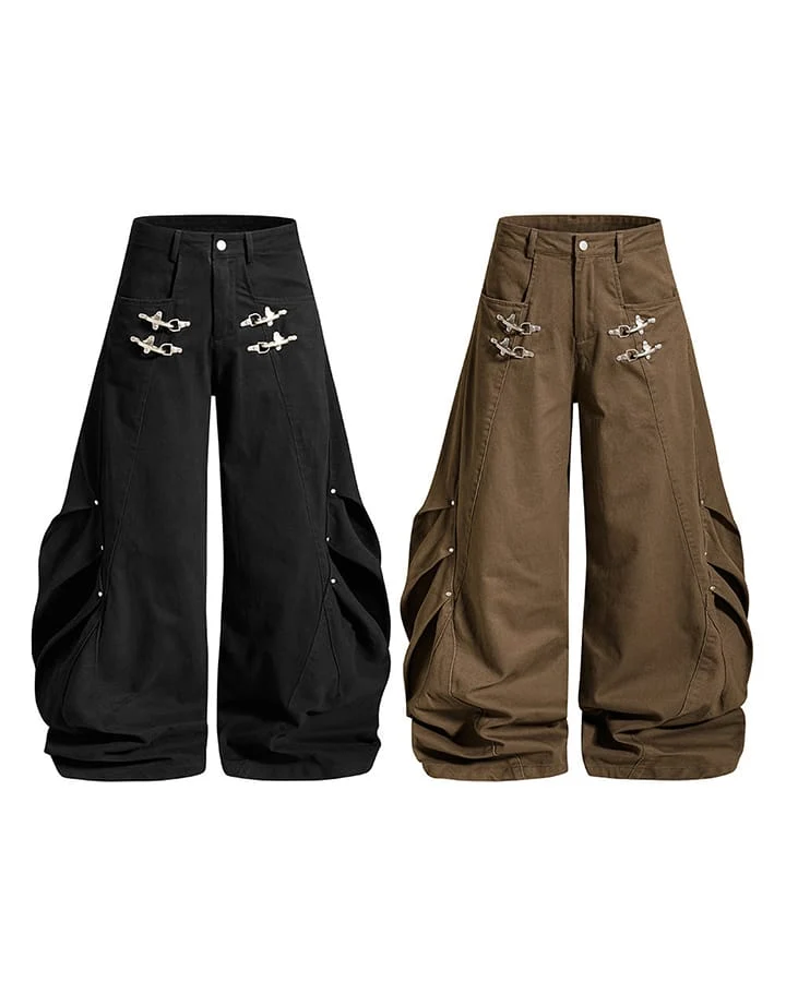 KIIKIO Gothic Buckle Draped Wide Leg Pants