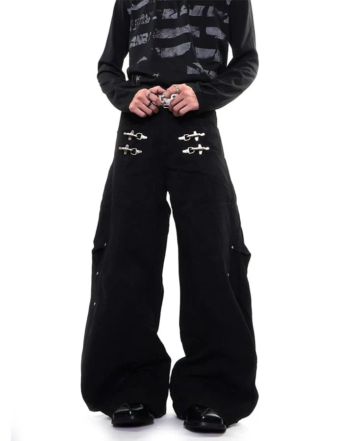 KIIKIO Gothic Buckle Draped Wide Leg Pants