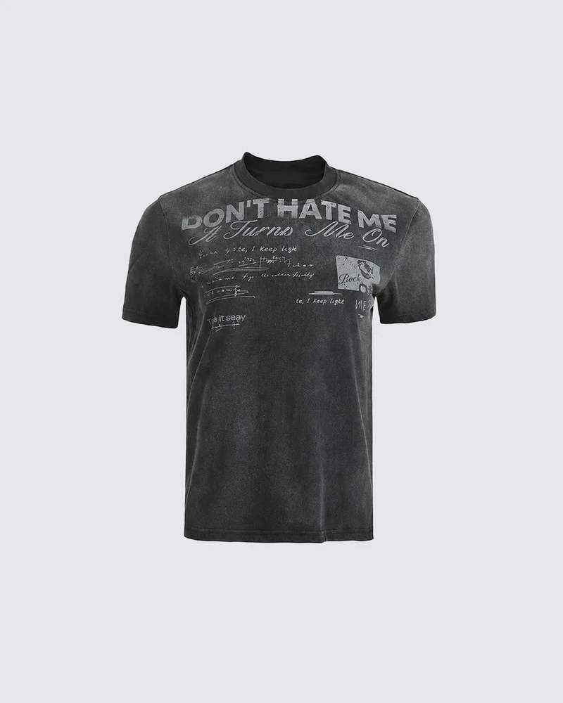 KIIKIO Vintage Washed Letter Graphic T-Shirt