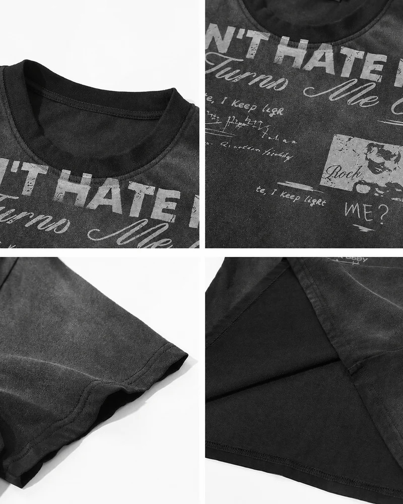 KIIKIO Vintage Washed Letter Graphic T-Shirt
