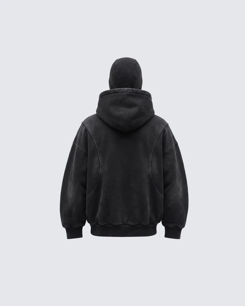 KIIKIO Vintage Washed Balaclava Double Layer Zip-Up Hoodie