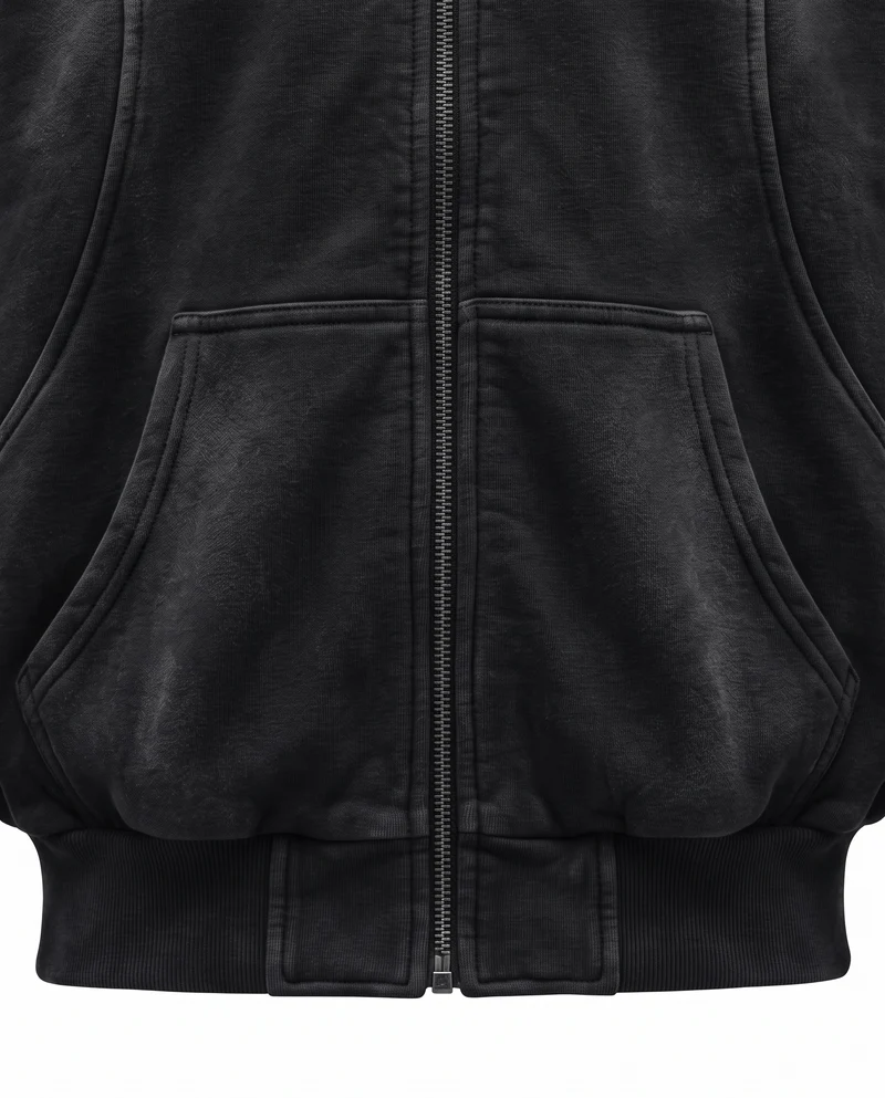 KIIKIO Vintage Washed Balaclava Double Layer Zip-Up Hoodie