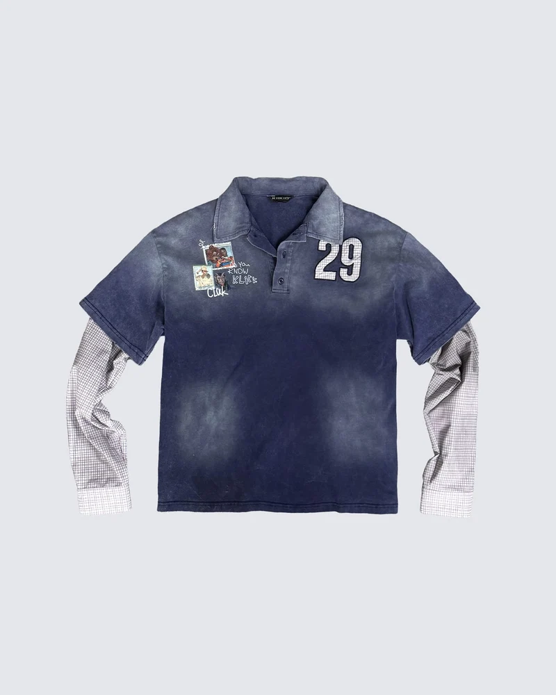 KIIKIO Washed Patchwork Polo Long Sleeve