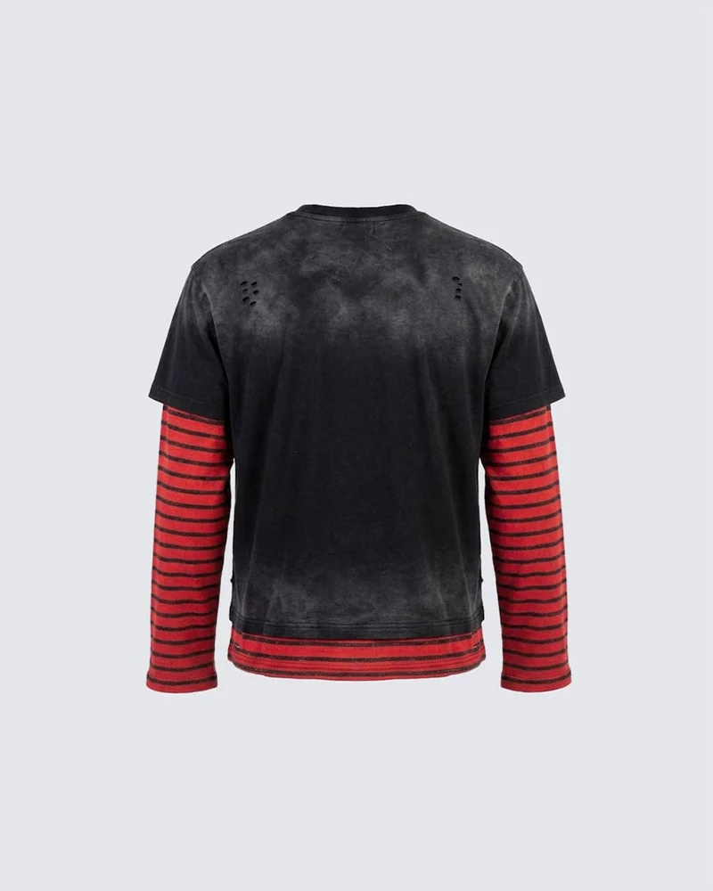 KIIKIO Gothic Washed Layered Graphic Long-Sleeve T-Shirt