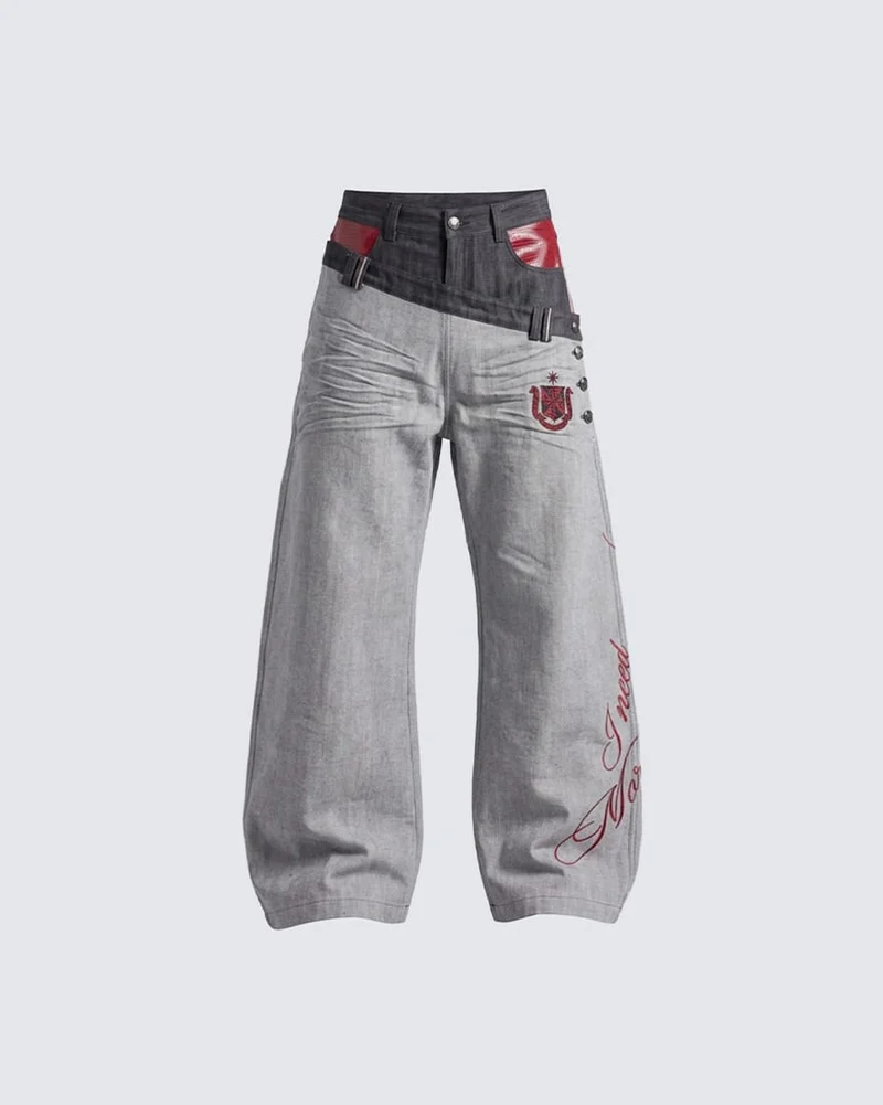 KIIKIO Asymmetric Deconstructed Wide-Leg Jeans