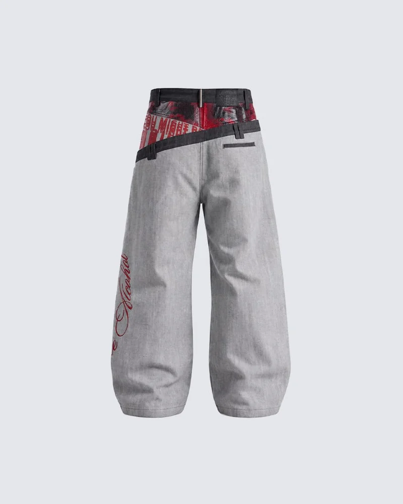 KIIKIO Asymmetric Deconstructed Wide-Leg Jeans