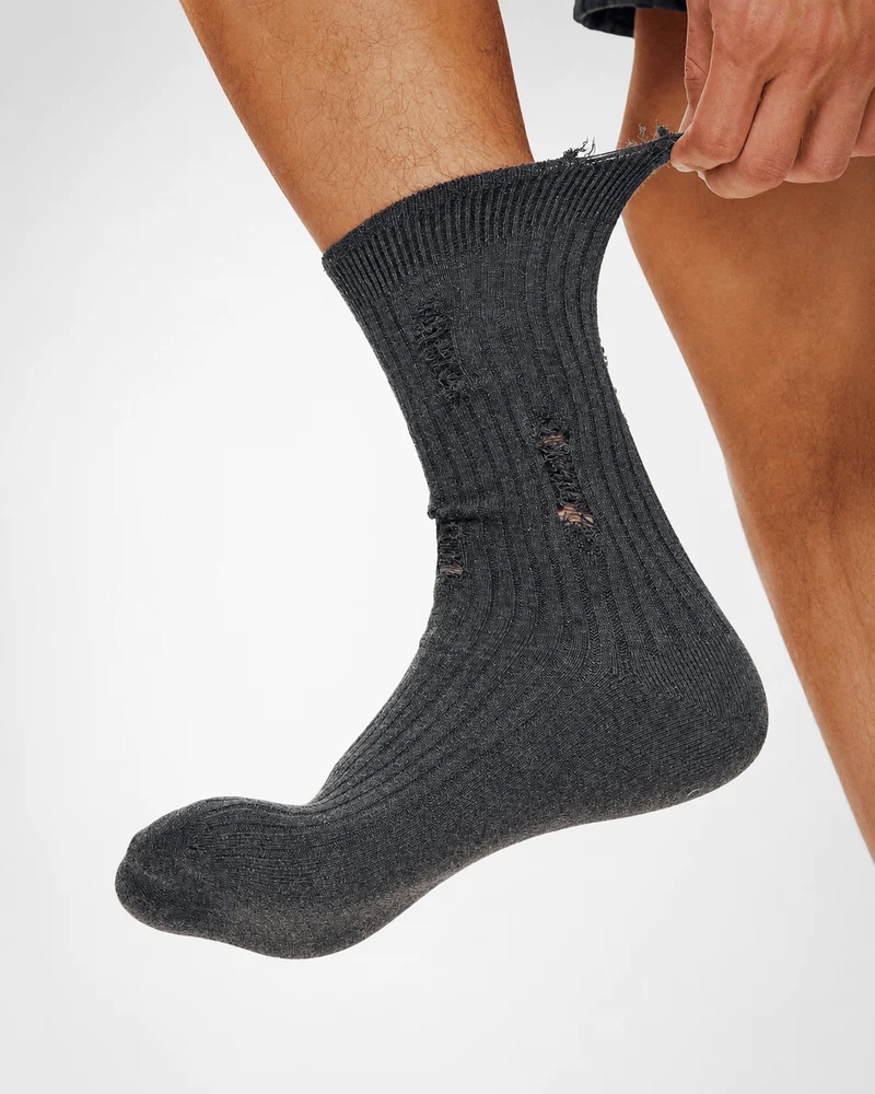 KIIKIO Men's Distressed Minimalist Slouch Crew Socks