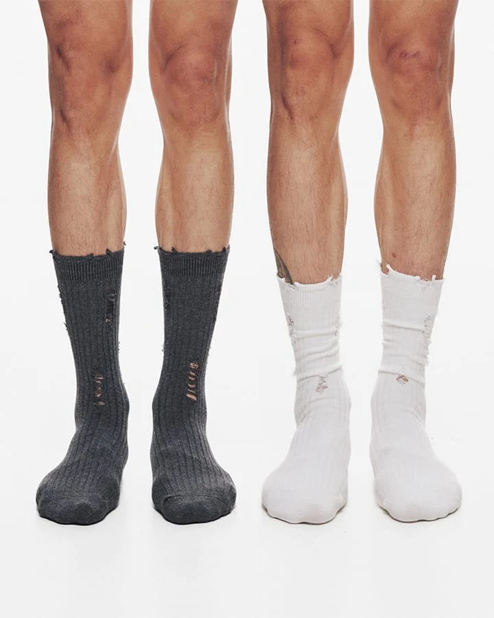 KIIKIO Men's Distressed Minimalist Slouch Crew Socks
