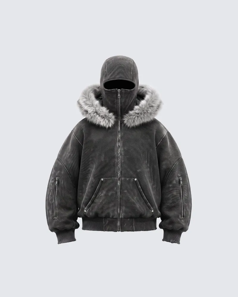 KIIKIO Vintage Fur-Trim Balaclava Utility Jacket