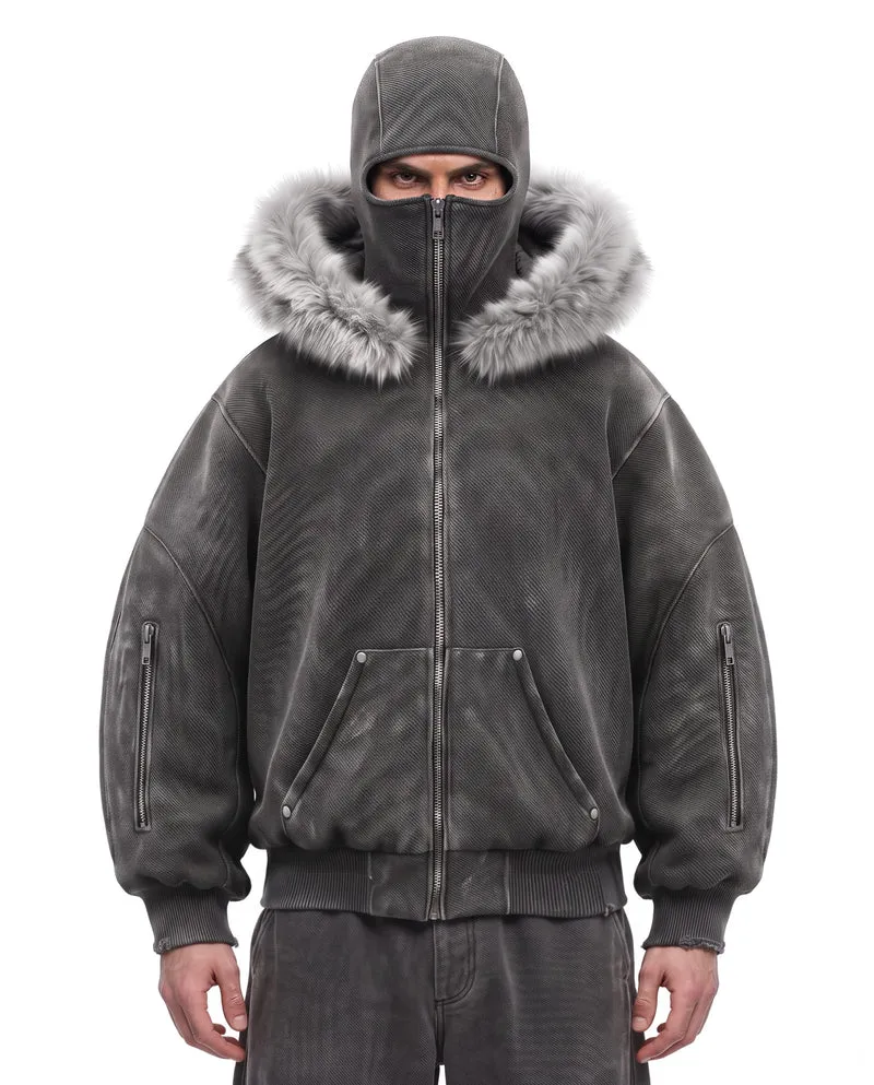 KIIKIO Vintage Fur-Trim Balaclava Utility Jacket