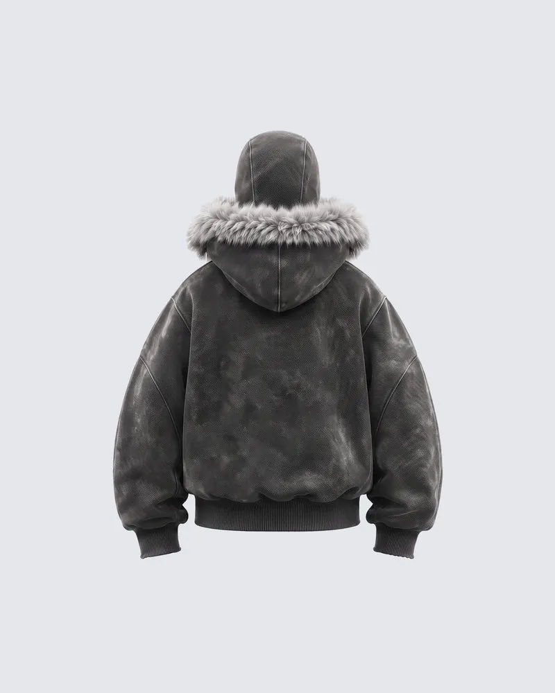 KIIKIO Vintage Fur-Trim Balaclava Utility Jacket