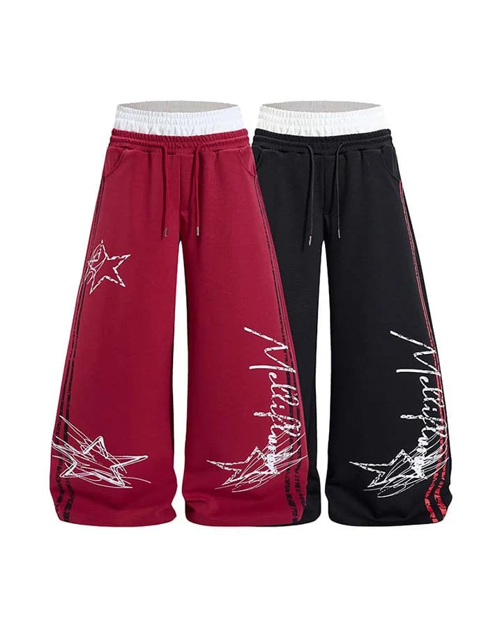 KIIKIO Y2K Star Graphic Wide Leg Pants